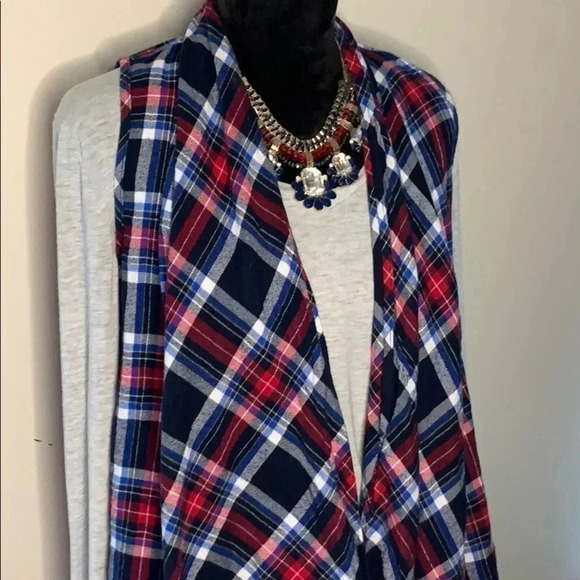 Vestique Plaid Flannel Drape Front Vest Size Small - Picture 2 of 7